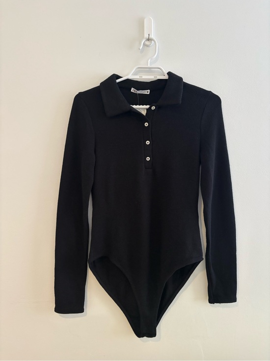 Zara Tops - Zara Black Long-Sleeve Polo Bodysuit